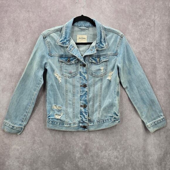 Abercrombie Kids Blue Distress Demin Jeans Button Long Sleeve Jacket Small 10 - Picture 4 of 8